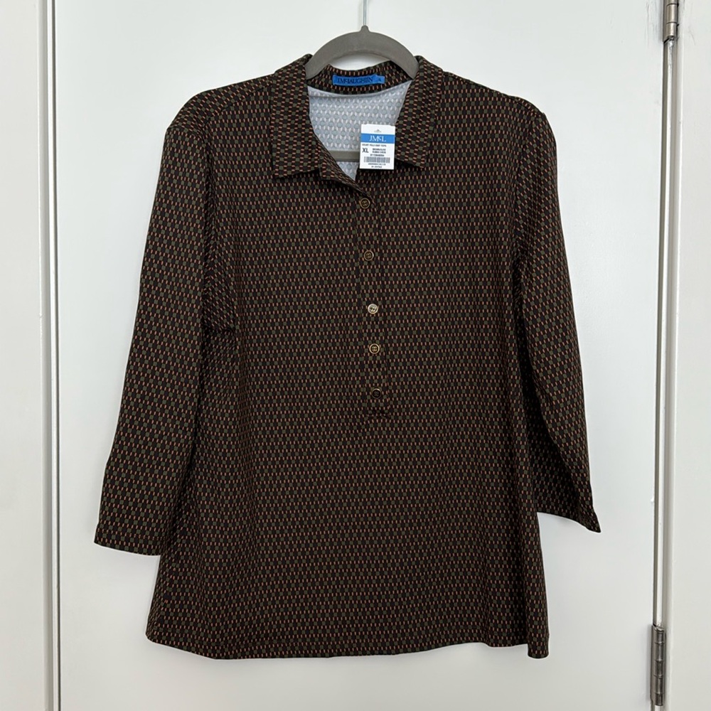 NWT J. McLaughlin Court Polo Knot Top Brown/Olive Rubiks Check Size XL - Picture 3 of 4